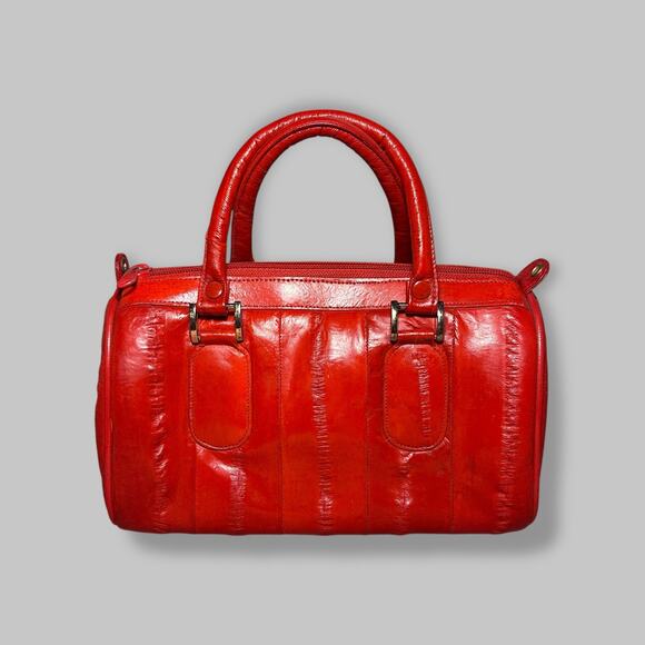 Vintage Handbags - Vintage Red Patent Leather Barrel Handbag with Coin Pouch – Made in Korea